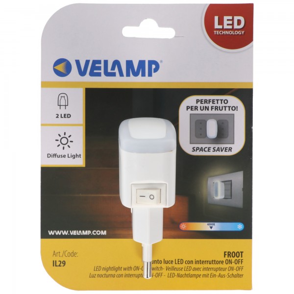 Velamp FROOT: LED-nachtlampje met AAN/UIT-schakelaar. Wit