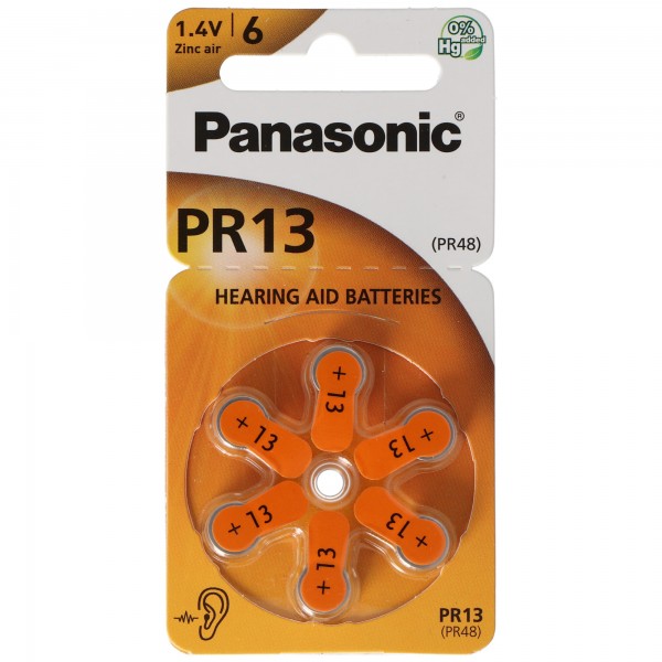Panasonic PR13-batterijen voor hoortoestellen PR-13 / 6LB, cellen voor hoorapparaten 13 Zinc Air 6er-wiel