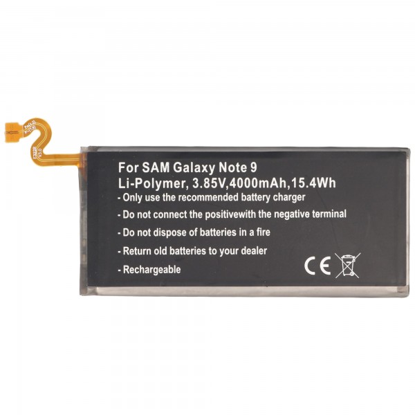 Batterij geschikt voor Samsung Galaxy Note 9, Li-Polymer, 3.85V, 4000mAh, 15.4Wh, ingebouwd, zonder gereedschap
