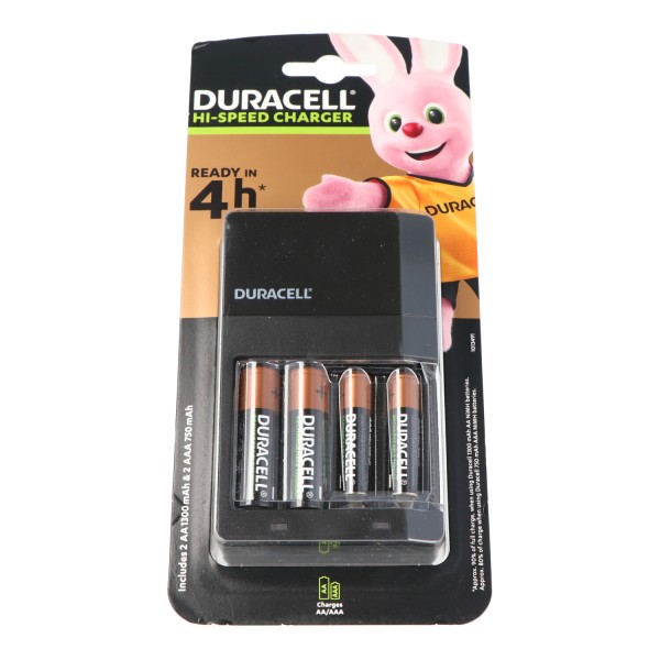 Duracell Hi-Speed snellader voor NiMH AA- en AAA-batterijen, incl. 2x AA- en 2x AAA-batterijen