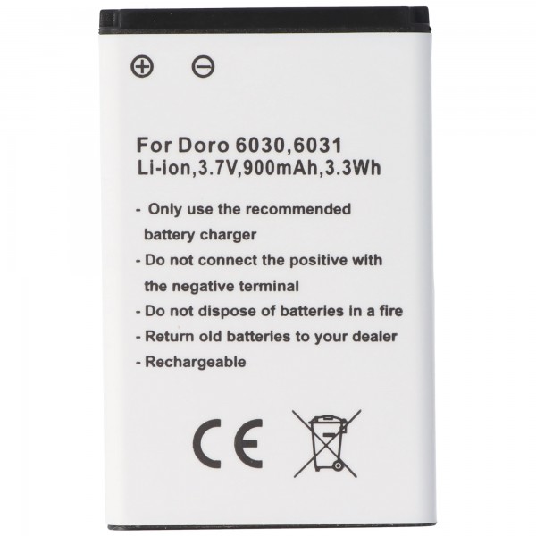 Batterij geschikt voor Doro 6030, 6031, Li-ion, 3.7V, 900mAh, 3.3Wh