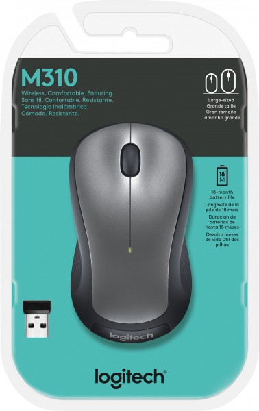 Logitech Mouse M310, draadloos, zilver optisch, 1000 dpi, 3 knoppen, retail