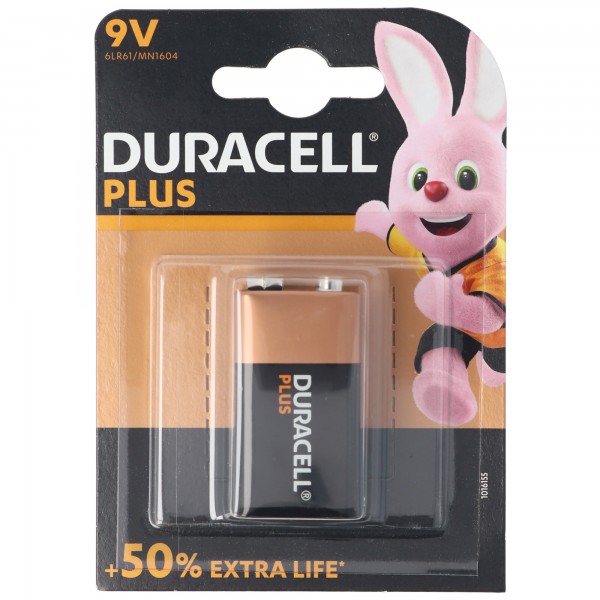 DURACELL Plus 9 volt / 6LR61 1-pack 9V alkaline batterij E-Block