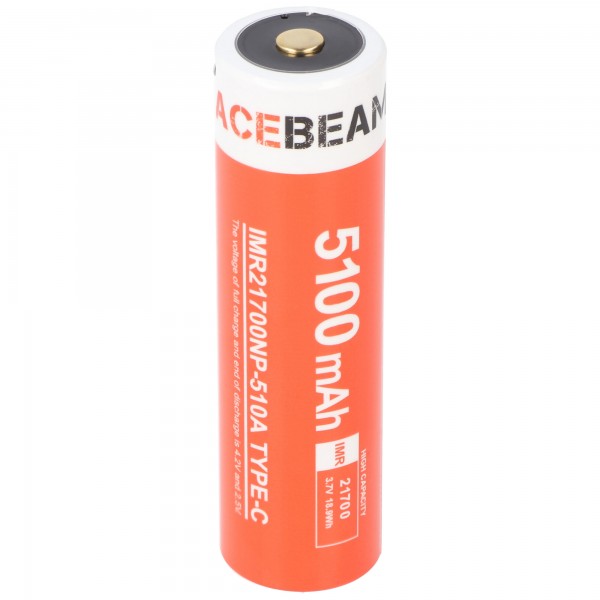 AceBeam 21700 Li-ion batterij met sterke 5100mAh USB-C max. ontlaadstroom 20A, 77,8 x 21,37mm