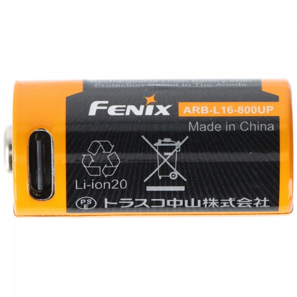 Fenix ARB-L16-800UP beschermde Li-Ion batterij 16340 RC123A, 800mAh, met USB-C oplaadaansluiting