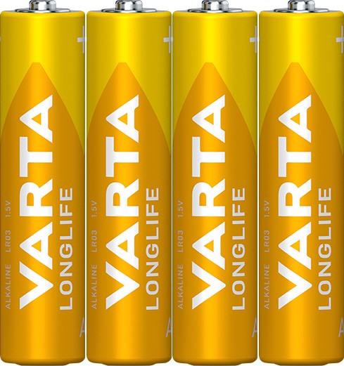Varta Batterij Alkaline, Micro, AAA, LR03, 1.5V Longlife, Shrinkwrap (4 stuks)