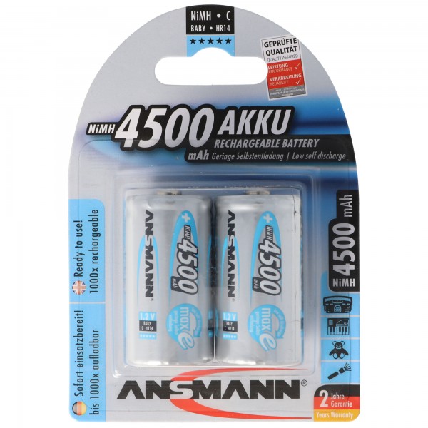 Ansmann maxE Baby C LR14 4500 mAh NiMH-batterij in een blister van 2
