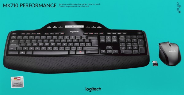 Logitech Keyboard/Muis Set MK710, Draadloos, Unifying, Black Performance, DE, Optisch, 1000 dpi, Retail