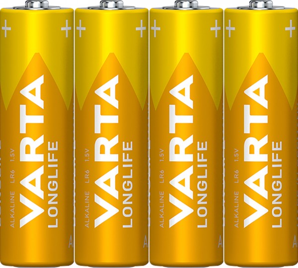 Varta Batterij Alkaline, Mignon, AA, LR06, 1.5V Longlife, Krimpfolie (4-Pack)