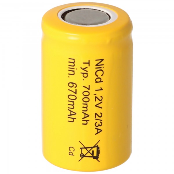 Sanyo KR-600AE 1,2 V, 600 mAh NiCd-batterij 2 / 3A 29x17 mm