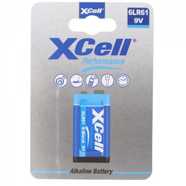 XCell alkalische batterij 9 volt, 6LR61, 9V E-blok, milieuvriendelijke verpakking, blister van 1