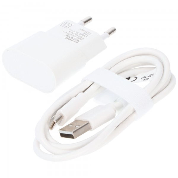 Goobay USB-C™ dubbele oplaadset 2,4 A - voeding met 2x USB-aansluiting en USB Type-C™ 1m kabel (wit)
