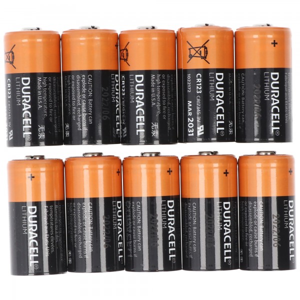 10x Duracell CR123A lithiumbatterij, 3V, fotobatterij CR123 A, in een praktische strip van 10