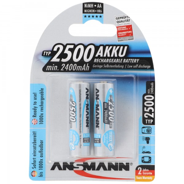 Ansmann maxE plus NiMH-batterij Mignon AA 2500mAh blisterverpakking van 2