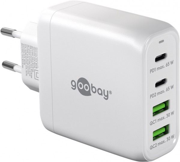 Goobay USB-C™ PD multiport snellader (68 W) wit - 2x USB-C™ poorten (Power Delivery) en 2x USB-A poorten (Quick Charge) - wit