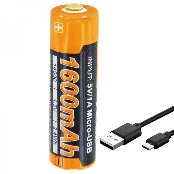 Li-ionbatterij Mignon AA LR6 1600 mAh met 1,5 volt, meervoudige bescherming met USB-oplaadkabel