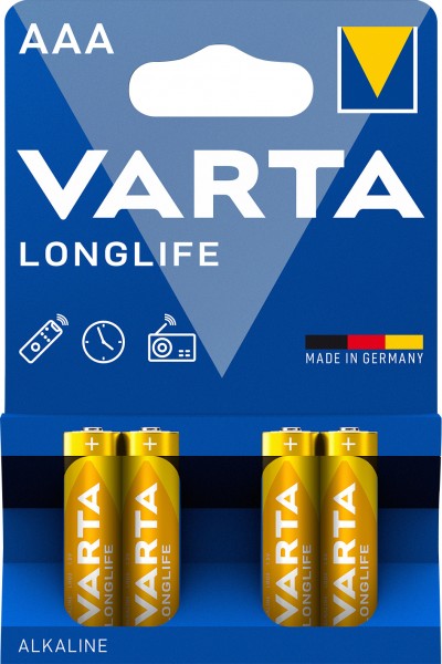 Varta Batterij Alkaline, Micro, AAA, LR03, 1.5V Longlife, Retail blisterverpakking (4-pack)