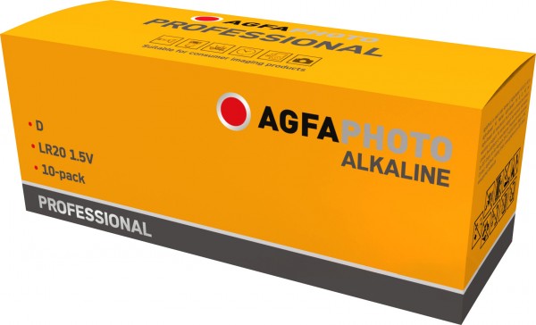 Agfaphoto Batterij Alkaline, Mono, D, LR20, 1,5V Professioneel, Doos (10-Pack)