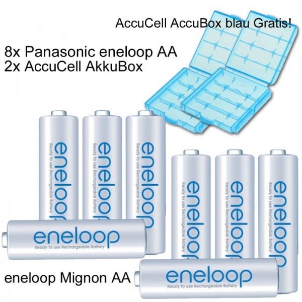 Pak van 8 Eneloop-batterijen Mignon AA-batterijbatterijen met blauwe batterijdoos Nieuwste versie