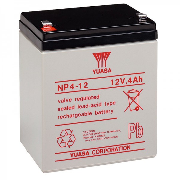 NP4-12 Yuasa loodzuurbatterij NP4-12 met 12 volt en 4 Ah, 4,8 mm Faston-contact