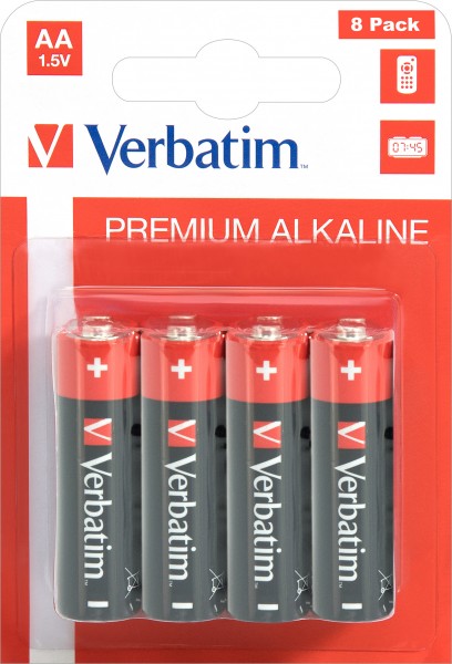 Verbatim Batterij Alkaline, Mignon, AA, LR06, 1.5V Premium, Retail Blister (8-pack)
