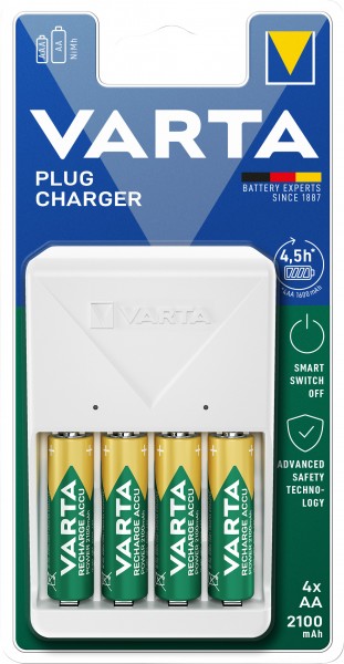 Varta oplaadbare batterij NiMH, universele lader, stekkerlader incl. batterijen, 4x mignon, AA, 2100mAh, retail