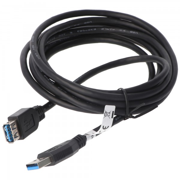 USB 3.0 SuperSpeed verlengkabel, zwart, lengte 3 meter, beduidend sneller dan USB 2.0