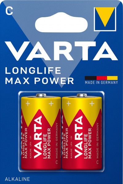Varta Battery Alkaline, Baby, C, LR14, 1.5V Longlife Max Power, Retail Blister (2 stuks)