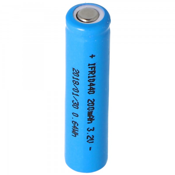 IFR 10440 - 200 mAh 3,2 V LiFePo4-batterij (platte bovenkant) onbeschermd, afmetingen 44,1x10,1 mm moeten in acht worden genomen