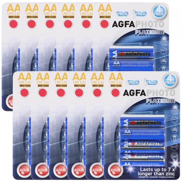 12x AgfaPhoto LR06 Mignon AA-batterij alkaline-mangaan 1,5 volt 4 stuks platina