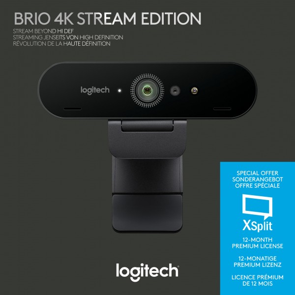 Logitech Webcam BRIO Stream, 4K Ultra HD, zwart 4096x2160, 30 FPS, USB, privacysluiter, software, retail