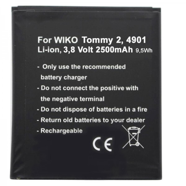 Wiko Tommy 2 batterij, Wiko batterij 4901 3.8 volt 2500mAh