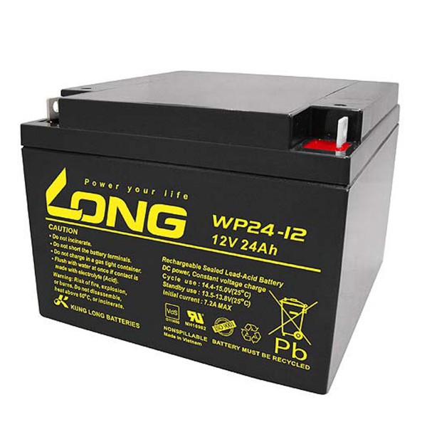 Kung Long WP24-12 batterij PB-kabel 12 volt met 24Ah en M5 platte poolaansluiting
